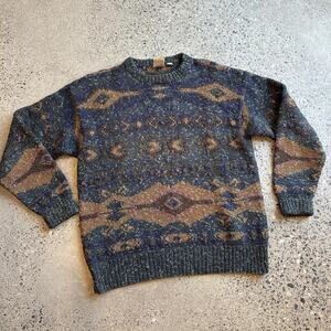 Wind River Women’s L Sweater Blue Brown Southwestern Silk Cotton Knit Blend